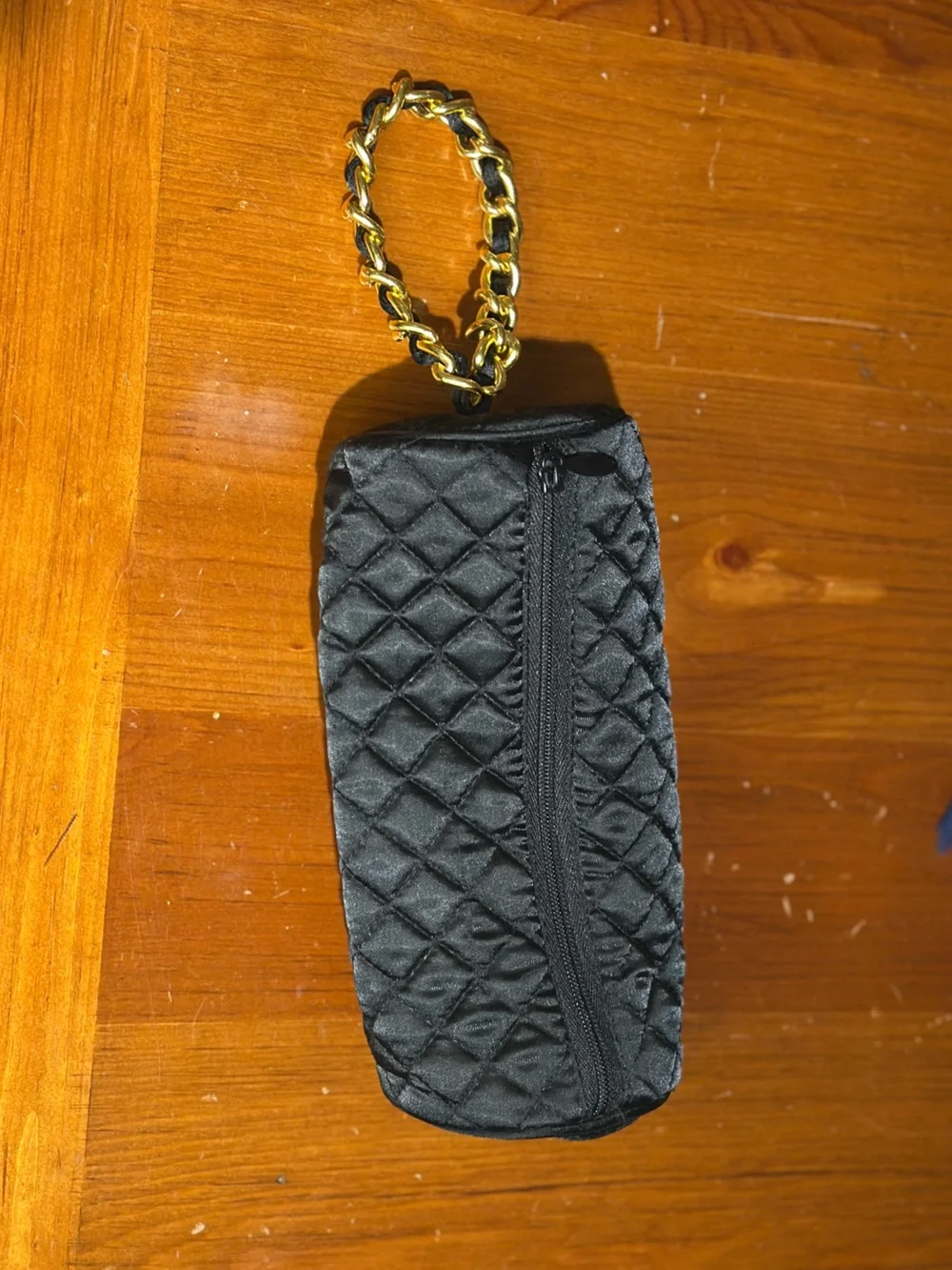 Quilted Black Wristlet with Gold Chain